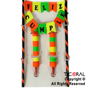 SET MINI BANDERINES F/C FLUO CON 2 BENGALAS X 1